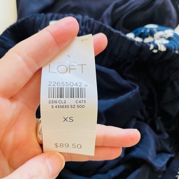 NWT Ann Taylor LOFT Dress Off the Shoulder Crochet Lace Floral Navy BLue White - Picture 7 of 11